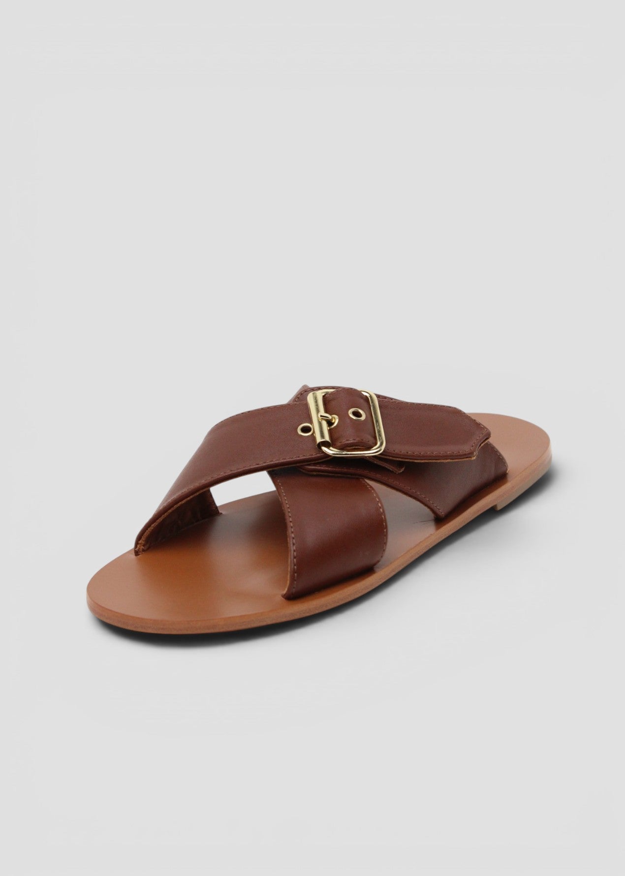 SS26-9426794  VASTO FLAT SANDALO  IN  PELLE COLOR BRANDY